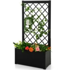 Tangkula 1PC/2PCS 44" Metal Planter Box With Trellis Raised Garden Bed With Trellis, Elevated Lattice Planter For Climbing Plants -Tangkula GUEST 9cdca30e 508b 49e8 8c78 76e65d0f175d