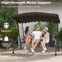 Tangkula 3-Seat Outdoor Swing, Porch Canopy Swing W/ Adjustable Shading Breathable Seat -Tangkula GUEST 9cf1da68 7ed8 4aee 9db1 401b9ec02191