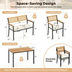 Tangkula Set Of 4 Patio Furniture Set Outdoor Dining Chair Set For 4 W/Acacia Wood & Metal Frame Umbrella Hole 1 Table 2 Armchairs 1 Bench -Tangkula GUEST 9d0f98cc 438c 48a3 b4fe c12d429d8aa1