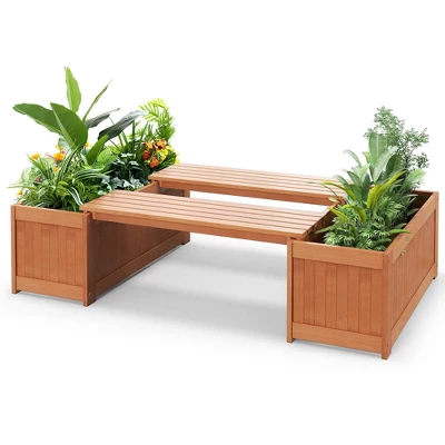Tangkula 2PCS Hardwood Outdoor Planter Box W/ Seat 2-in-1 Wooden Raised Garden Bed & Bench 10 Tangkula 2PCS Hardwood Outdoor Planter Box W/ Seat 2-in-1 Wooden Raised Garden Bed & Bench - Image 8