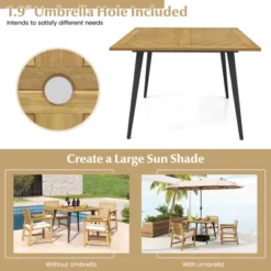 Tangkula Outdoor Dining Table 42.5” Acacia Wood Patio Table With 1.9” Umbrella Hole Metal Legs & Adjustable Foot Pads Farmhouse Bistro Table -Tangkula GUEST 9d812053 4467 4d71 bf61 9b09f3ce00b9