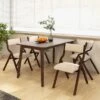 Tangkula Folding Dining Chairs Set Of 4 Wooden Table Chairs W/ Padded Seat Modern Coffee & Beige