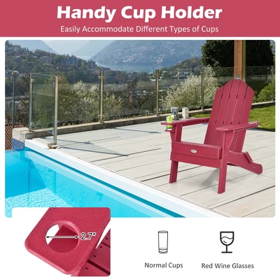 Tangkula 2PCS Patio Folding Adirondack Chair Weather Resistant Cup Holder Yard Red 8 Tangkula 2PCS Patio Folding Adirondack Chair Weather Resistant Cup Holder Yard Red - Image 6