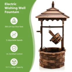Tangkula Rustic Wishing Well Fountain Outdoor Patio Wooden Water Fountain W/ Electric Pump -Tangkula GUEST 9dcb2487 e2a6 4106 aa6a b26e2c918194