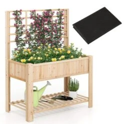 Tangkula Raised Garden Bed W/ Trellis Wooden Elevated Planter Box W/ Legs & Liner Natural -Tangkula GUEST 9dfacf66 148a 4bcf b65d 64a2ad77f1da
