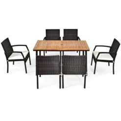 Tangkula 7PCS Patio Rattan Furniture Dining Set Wooden Table Cushioned Chair -Tangkula GUEST 9e0652a4 0311 485f b1c3 72f418932ccf