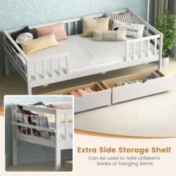 Tangkula Twin Size Kids Bed W/ Storage 2 Pull-out Drawers Side Shelf For Children & Teens -Tangkula GUEST 9e14b1d6 d0f0 4602 bfec 86a629a74371