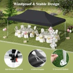 Tangkula 10 X 20FT Canopy Tent Folding Sun Shelter W/ 3 Adjustable Carrying Bag 12 Stakes & 6 Ropes Heavy-Duty Outdoor Tent Black/Grey/White/Blue -Tangkula GUEST 9e487362 ef86 468f 8c97 f373d87ab279