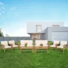 Tangkula 8PCS Patio Acacia Wood Furniture Set PE Rattan Conversation Set W/ Off White Cushions -Tangkula GUEST 9e5f22bb 8d84 439f 8010 db90902a2c07