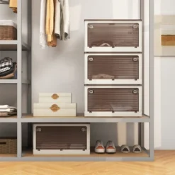 Tangkula 3-Pack Stackable Storage Bins W/Lids 24 Gallon Collapsible Plastic Container Box