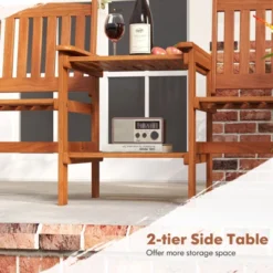 Tangkula Outdoor Wood Bench Loveseat W/ Built-in Table 1.57" Umbrella Hole For Porch -Tangkula GUEST 9e72ade4 c7e4 4aa5 9c07 e14ad0889f39