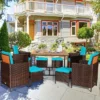 Tangkula 9 PCS Outdoor Patio Dining Set Conversation Furniture W/ Removable Cushions Turquoise -Tangkula GUEST 9ea431c3 43f3 43cc a2c6 20b559352a69