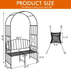 Tangkula Steel Garden Arch W/ 2-Seat Bench 6'7"H X 3'8"W Outdoor Arbor For Climbing Plants -Tangkula GUEST 9f332886 7edc 4295 974a 9c4168ffd55f
