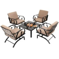 Tangkula 5PCS Cushioned Patio Dining Set Heavy-Duty Rocking Chairs With 4-in-1 Fire Pit Table -Tangkula GUEST 9f5359b2 acb5 42a7 92ff 4b92aca9bf3a