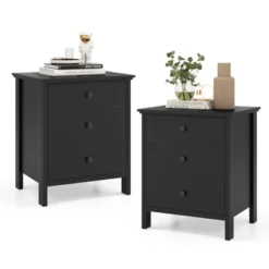 Tangkula 2-Piece 3Drawers Modern Nightstand Bedside Table Wooden End Table Black/White -Tangkula GUEST 9f63d539 673b 421b 9e45 57f8b5f39357