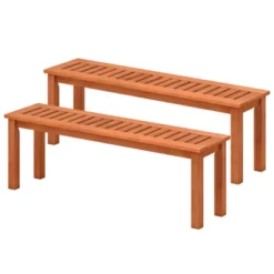 Tangkula Outdoor Solid Wood Bench Backless Dining Bench W/ Slatted Seat -Tangkula GUEST 9f76a6ed 1cdb 4def a8b1 31b699e9da5b
