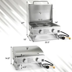 Tangkula Portable Gas Grill 20,000 BTU 2-Burner Stainless Steel Propane Grill W/ Lid & Handle Top Thermometer & Extra Flame Rod -Tangkula GUEST a00fbb86 2adf 46a3 aa64 786223b1e45e