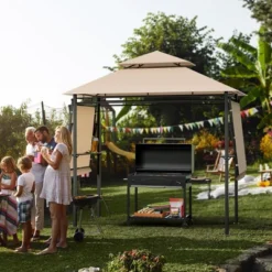 Tangkula 13.5'x 4'Patio BBQ Grill Gazebo Side Awnings Shelves 2-Tier Canopy Outdoor -Tangkula GUEST a0357e13 72b3 47a0 a77f e0b09aa46e2b