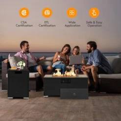 Tangkula 32"x 20" Propane Rattan Fire Pit Table Set W/ Side Table Tank & Cover 40,000 BTU -Tangkula GUEST a09bfe16 e232 4066 a97e a8baaee88358