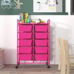 Tangkula 10 Drawers Rolling Cart Classroom Organizers Storage Cart With Wheels For Teacher Office Home School Supplies Tool Craft Hot Pink -Tangkula GUEST a0cb3b11 22ac 42b5 8285 4213f8e8120b