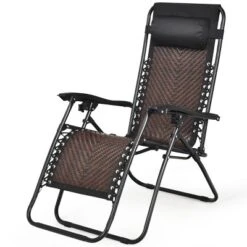 Tangkula Brown Folding Recliner Patio Rattan Zero Gravity Lounge Chair With Headrest -Tangkula GUEST a0f14666 302c 4fc4 8957 9dd25e165964