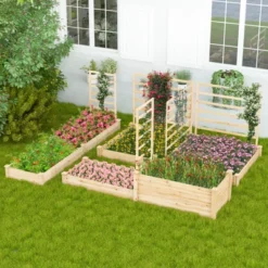 Tangkula Raised Garden Bed With 3 Trellises Outdoor Wood Planter Box With Divided Compartments -Tangkula GUEST a1147bda 4e72 4bed a8d3 ac62b6bd4b4a