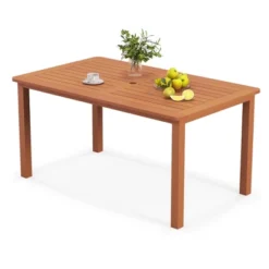 Tangkula Patio Solid Wood Dining Table W/ Umbrella Hole Teak Oil Finish Rectangular -Tangkula GUEST a129bc78 7846 430c bb28 8a04a69a77f2