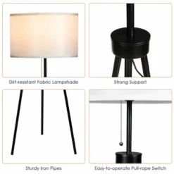 Tangkula 60.5" Metal Tripod Floor Lamp, Contemporary Minimalist Standing Floor Light With Iron Legs, Fabric Drum Shade, E26 Lamp Base -Tangkula GUEST a1541c2e 4ee9 4f81 805e b718c0ed8ef8
