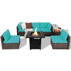 Tangkula Set Of 7 Patio Furniture Set W/ 28" 50000 BTU Propane Gas Fire Pit Table Cushions -Tangkula GUEST a161504d 1ce6 48db 89dc 9426c584124d
