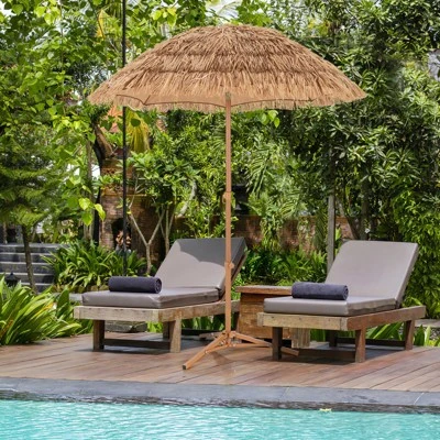 Tangkula 6.5Ft Tiki Beach Umbrella With Base Hawaiian Style PP Grass With Tilt Adjustment 8 Ribs Thatched With Carry Bag For Garden & Pool Natural 3 Tangkula 6.5Ft Tiki Beach Umbrella With Base Hawaiian Style PP Grass With Tilt Adjustment 8 Ribs Thatched With Carry Bag For Garden & Pool Natural