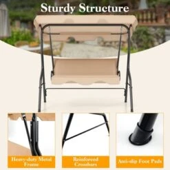 Tangkula 3-Person Swing Chair Porch Swing Seat W/ Adjustable Canopy Removable Cushion -Tangkula GUEST a21f7e8e 13da 4945 85ed a734bd64847c