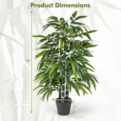 Tangkula 50" Tall Artificial Potted Tree W/3 PE Bamboo Trunk Flush Leaves Realistic Soil -Tangkula GUEST a22f3a59 8846 4847 8f4c cb9131f2fb4c