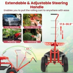 Tangkula Rolling Garden Cart Scooter W/ Adjustable Seat Storage Basket Tray Red -Tangkula GUEST a258e4ca 28fb 475b 93f7 a76a4a58f2c2