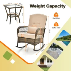 Tangkula Patio Set Of 3 Rocking Wicker Bistro Set W/ Tempered Glass Side Table Mix Brown -Tangkula GUEST a26e4825 e0e8 4f0a b3a1 8f140ba4010d