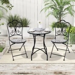 Tangkula 24" Bistro Table W/ Ceramic Tile Tabletop Heavy-Duty Metal Structure Patio -Tangkula GUEST a27543b9 b794 418b 953c c1a933d8ade8