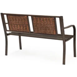Tangkula Patio Garden Bench Rattan Backrest Park Bench Heavy-Duty Metal Chair Seat -Tangkula GUEST a27e7863 6bdf 4570 b80d 0de0b303a586