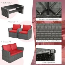 Tangkula 4-Piece Rattan Wicker Patio Outdoor Furniture Sofa Set With Cushions & Tempered Glass Table -Tangkula GUEST a28c19d6 4264 406b b5e7 88b7cd1cf86a
