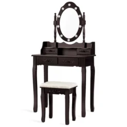 Vanity Table Set Detachable Makeup Table Dressing Desk With Mirror & Cushioned Stool Brown/White/Black -Tangkula GUEST a28db7a9 5c53 4210 9470 80219eaa5197