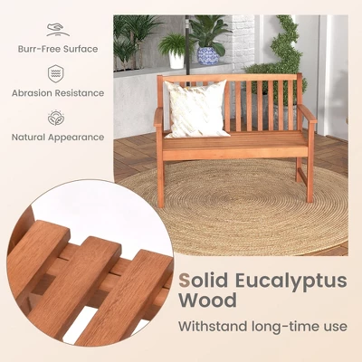 Tangkula Patio Wood Bench 2-Seat Outdoor Bench W/ Cozy Armrests & Backrest 7 Tangkula Patio Wood Bench 2-Seat Outdoor Bench W/ Cozy Armrests & Backrest - Image 5