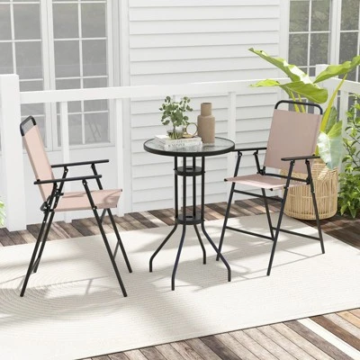 Tangkula 3PCS Bistro Set Folding Chairs Round Bar Table W/ 1.6" Umbrella Hole Yard Patio 3 Tangkula 3PCS Bistro Set Folding Chairs Round Bar Table W/ 1.6" Umbrella Hole Yard Patio