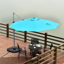 Tangkula 11' Outdoor Cantilever Umbrella Patio Offset W/Base Beige/ Red/ Blue/ Brick Red/ Tan