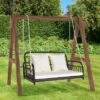 Tangkula Wicker Porch Swing 2-Person Outdoor Patio Hanging Chair W/ Cushions Mix Brown -Tangkula GUEST a3d4cbed aab7 4e7c 83e9 9643b5cb80b9