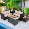 Tangkula 5PCS Patio Rattan Furniture Set Fire Pit Table W/ Cover Storage Cushion -Tangkula GUEST a3ea0fad bfe8 4ed2 b6b1 5518ed774602