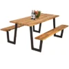 Tangkula Patented Picnic Table Bench Set Outdoor Camping Wooden 2 Built-in Benches W/Umbrella Hole -Tangkula GUEST a3f56815 582a 4b2e ba89 8c5fc768bf28