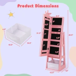 Tangkula Kids Jewelry Cabinet W/ Full-Length Mirror Foldable Drawer Anti-toppling System -Tangkula GUEST a44a33ab f52f 4c62 aabe 543b2ab3fdb3