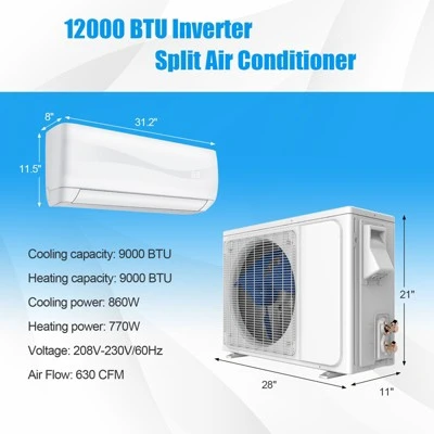 Tangkula 9000 Mini BTU AC Split-System 17 SEER2 Ductless Air Conditioner W/Pre-Charged Condenser White (9000BTU, 220V, 17 SEER2) W/ Remote Control 9 Tangkula 9000 Mini BTU AC Split-System 17 SEER2 Ductless Air Conditioner W/Pre-Charged Condenser White (9000BTU, 220V, 17 SEER2) W/ Remote Control - Image 7