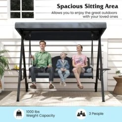 Tangkula 3-Seat Patio Swing Chair W/ Adjustable Canopy Thickened Cushions Pillow Outdooor