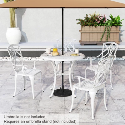 Tangkula Patio Cast Aluminum Dining Table 31.5” Outdoor Bistro Table W/ Umbrella Hole All-Weather Classic Round Dining Table 5 Tangkula Patio Cast Aluminum Dining Table 31.5” Outdoor Bistro Table W/ Umbrella Hole All-Weather Classic Round Dining Table - Image 3