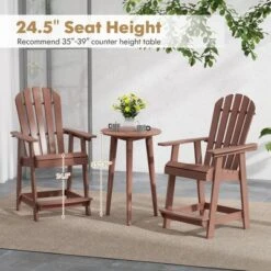 Tangkula 2 PCS Tall Adirondack Chair HDPE Outdoor Bar Stools With Armrests 4.5” Wide Footrest Patio Adirondack Barstools Balcony Chairs Brown -Tangkula GUEST a4e68044 2aa9 4454 b4b8 a6c11ce190b6
