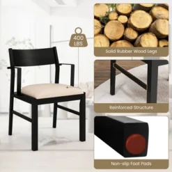 Tangkula Dining Chair W/ Arms Set Of 4 Modern Kitchen Chairs W/ Contoured Backrest Black & Beige -Tangkula GUEST a56f9746 1685 4fc5 a2b4 826757f3ceee